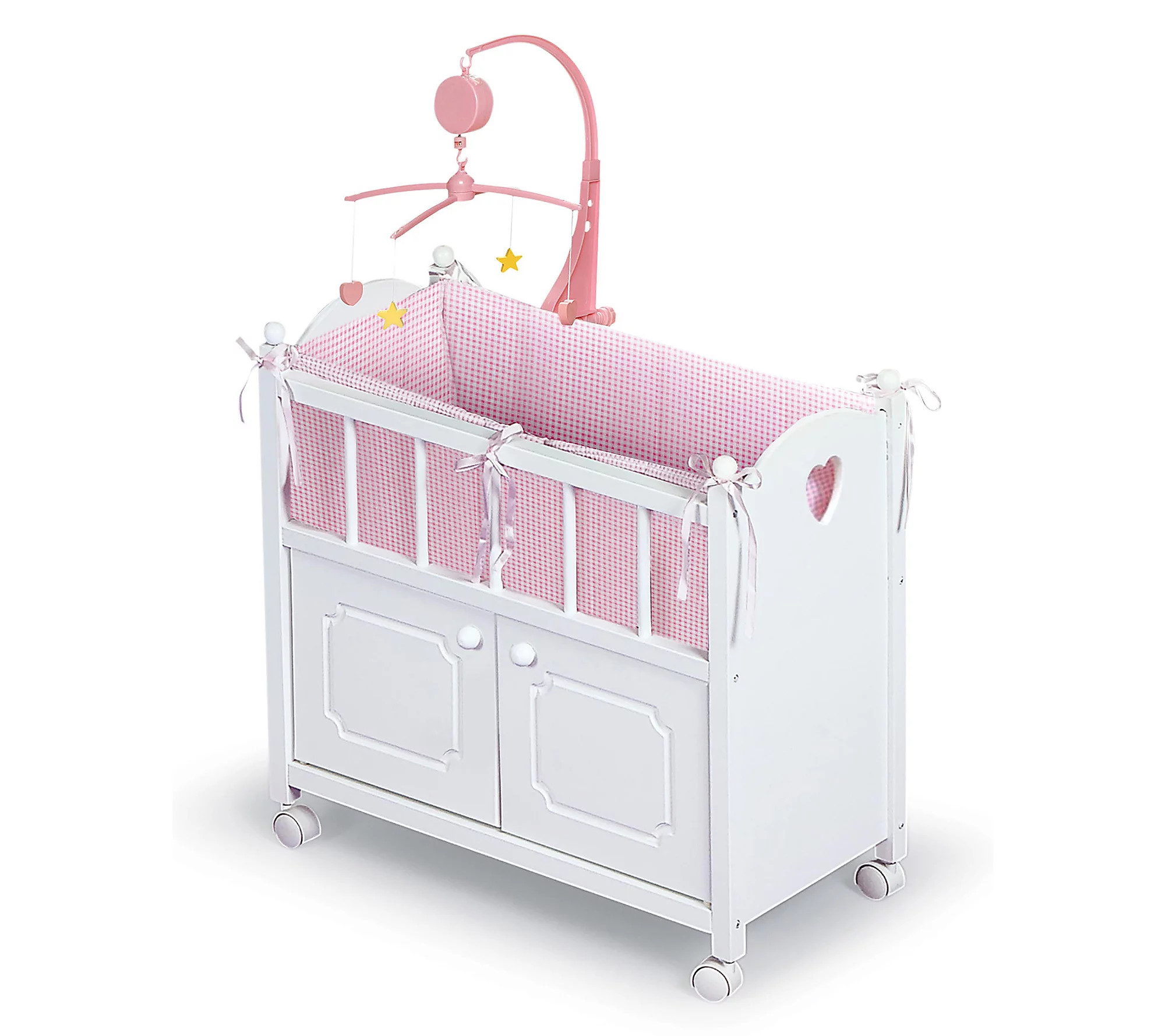 Badger Basket Cabinet Doll Crib with Bedding an d Mobile | QVC