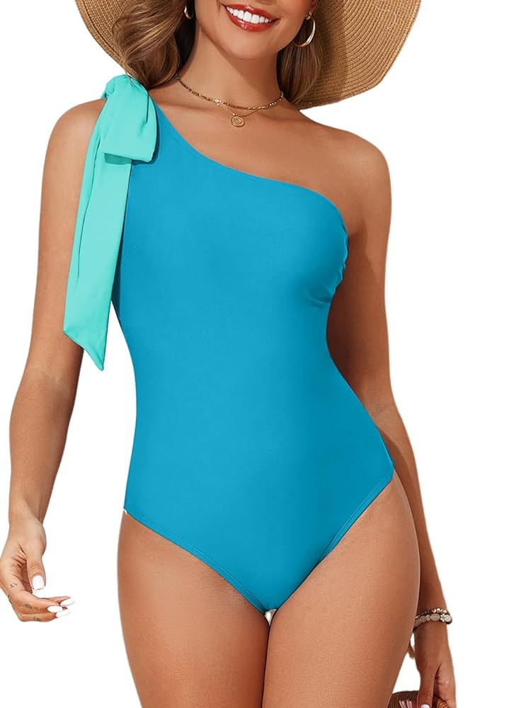 Herseas Women One Bow Shoulder One Piece Swimsuit Asymmetric Cutout Bathing Suit | Amazon (US)