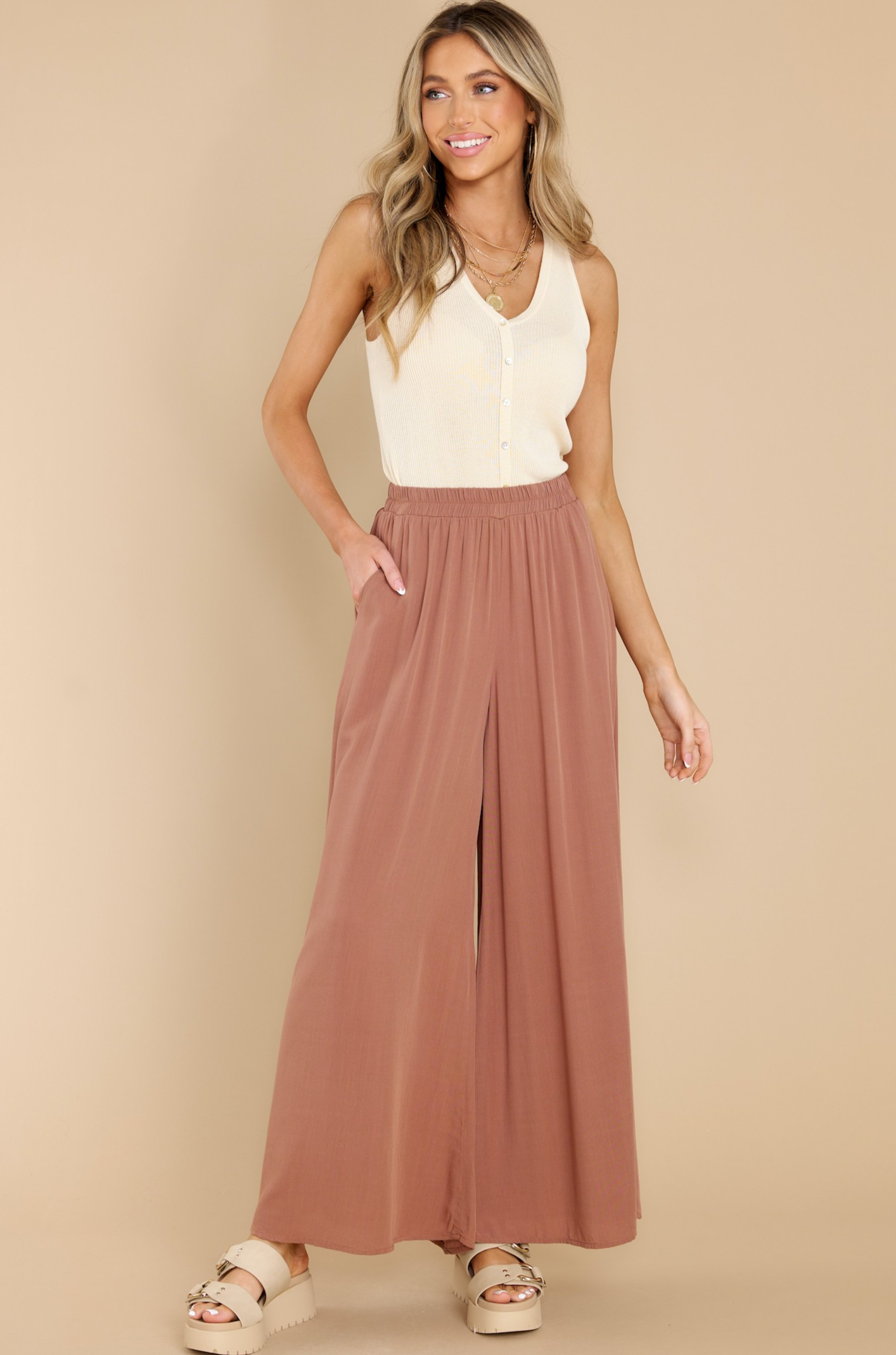 Reality Check Camel Pants | Red Dress 