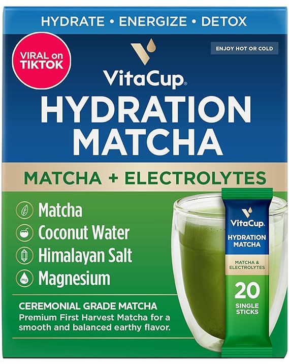 VitaCup Hydration Matcha Instant Packets, for Natural Energy and Detox, w/Electrolytes, Ceremonia... | Amazon (US)