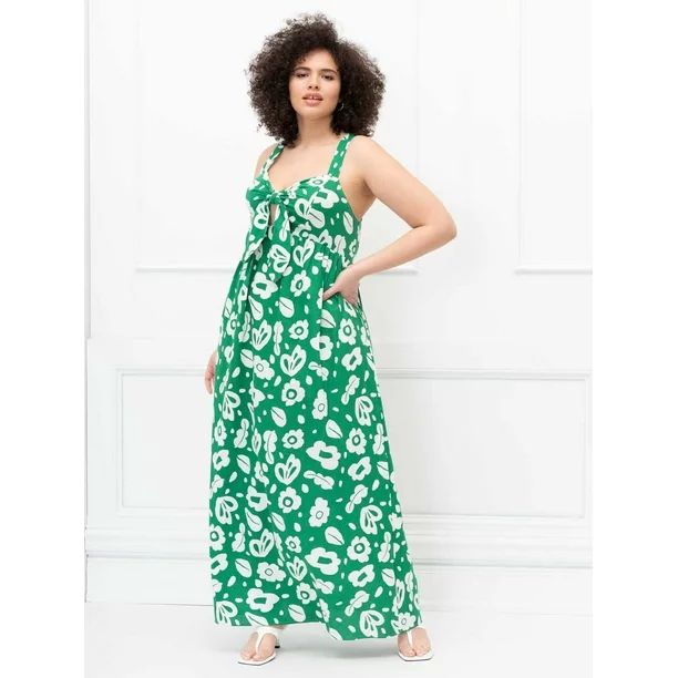 ELOQUII Elements Women's Plus Size Stencil Print  Tank Dress with Tie Front | Walmart (US)