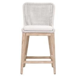 Kailey Coastal Beach White Performance Seat Woven Rope Mahogany Frame Counter Stool | Kathy Kuo Home