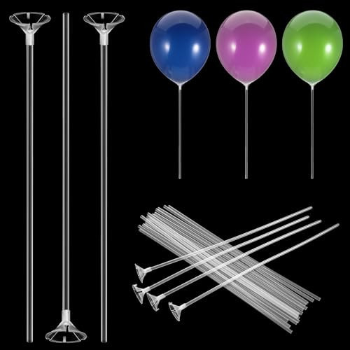 20 Pcs Clear Balloon Sticks, Plastic Long Balloon Holder Sticks with Bases for Tying Balloons Arch Anniversary, Birthday, Parties, Graduation, Wedding Decorations | Amazon (US)