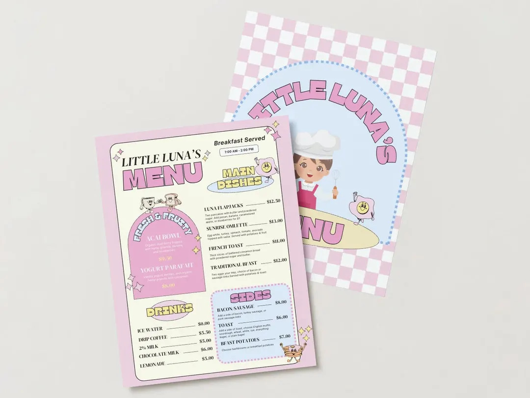 PERSONALIZED KIDS MENU for Pretend Play - Custom Restaurant Menu Restaurant Toy Dramatic Play - G... | Etsy (US)