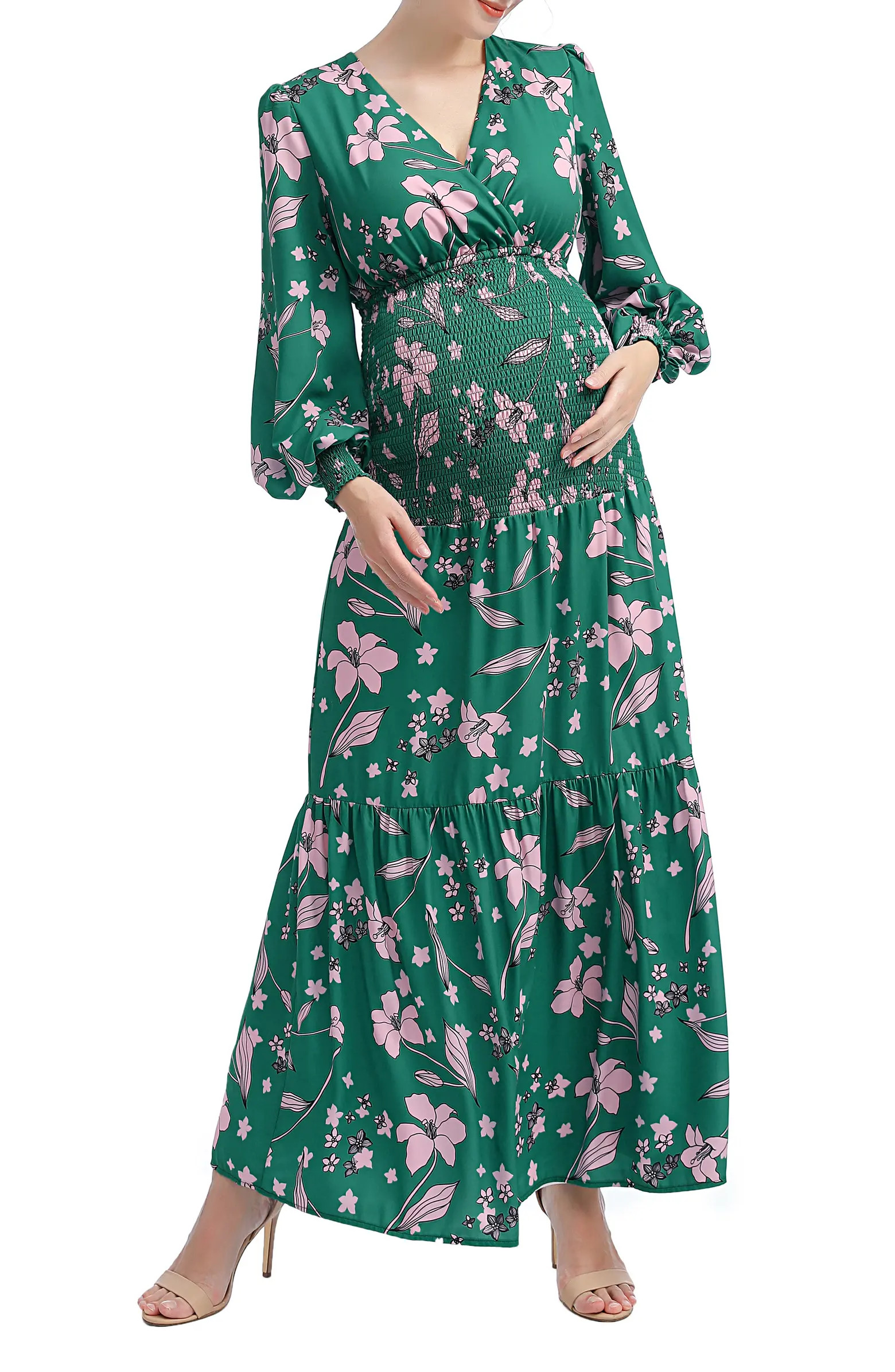 Kimi and Kai Caroline Bloused Sleeve Smocked Maternity Maxi Dress | Nordstrom | Nordstrom