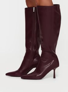 Harrie Knee High Boots Burgundy | Princess Polly US