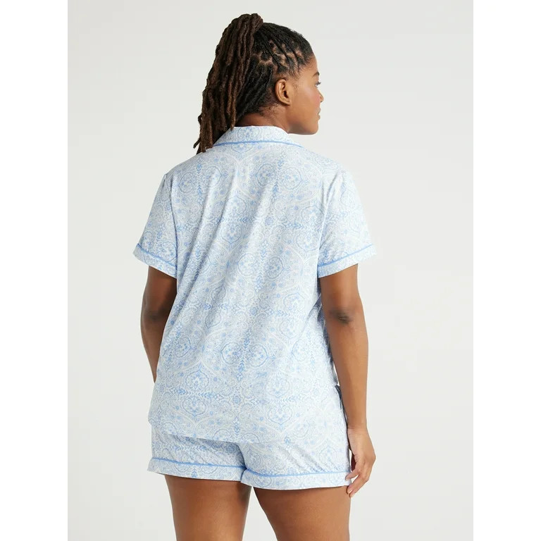 Joyspun Women's Knit Notch Collar Top and Shorts Pajama Set, 2-Piece, Sizes S to 3X | Walmart (US)
