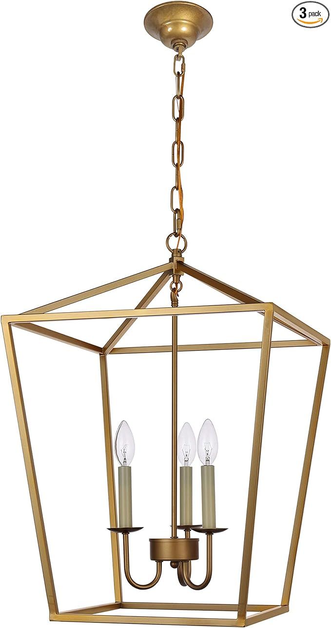Foyer Lantern Pendant Light Fixture, Dst Gold Iron Cage Chandelier Industrial Led Ceiling Lightin... | Amazon (US)