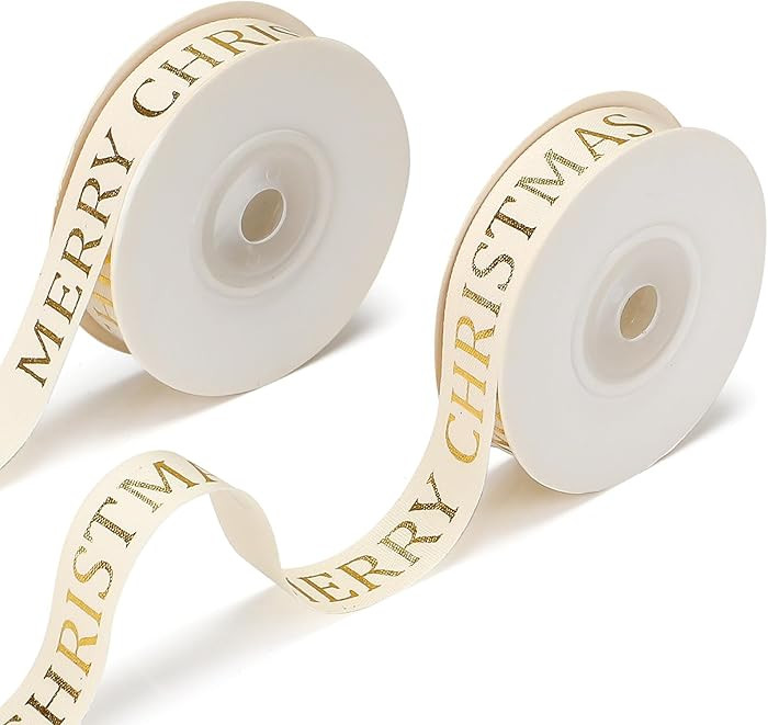 Gold Cotton Ribbon Glitter Gift Ribbon 5/8" Holiday Lettered Bows for Gift Wrapping Crafts Suppli... | Amazon (US)