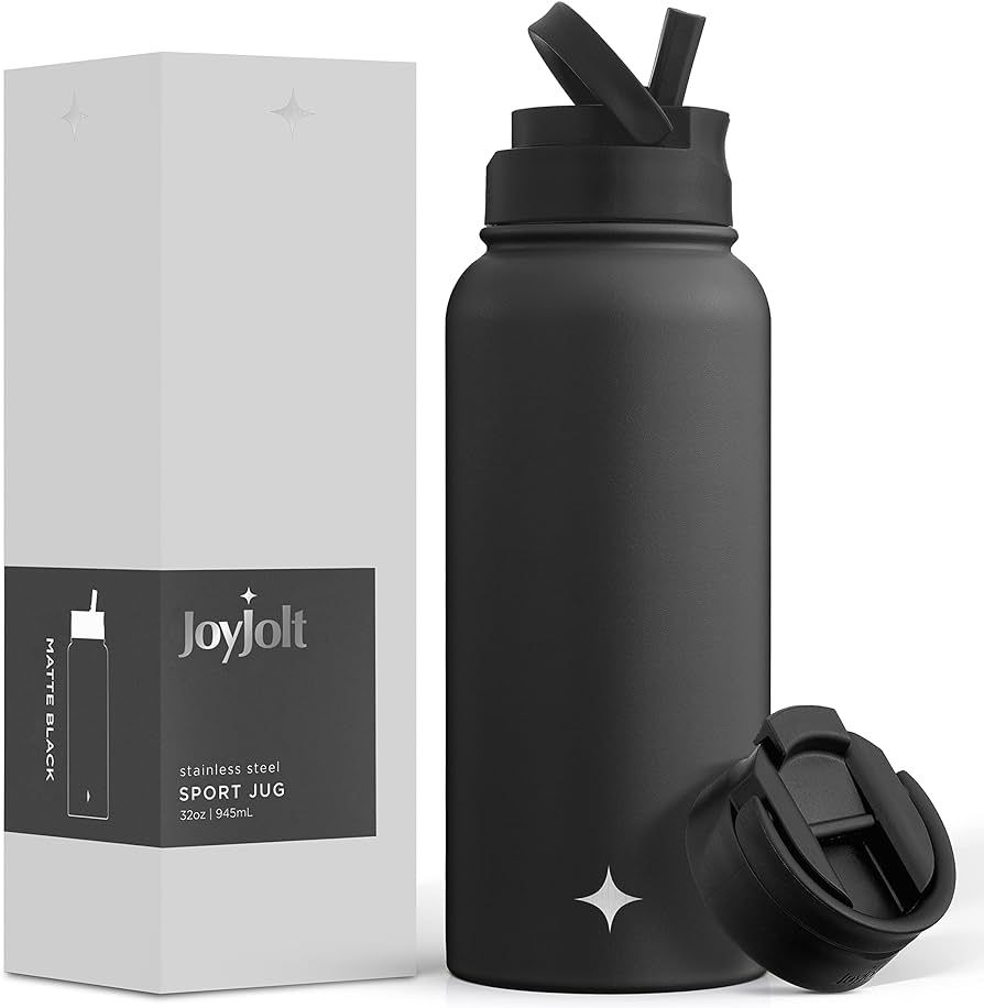 JoyJolt Triple Insulated Water Bottle with Straw Lid AND Flip Lid! 32oz Large Water Bottle, 12 Ho... | Amazon (US)