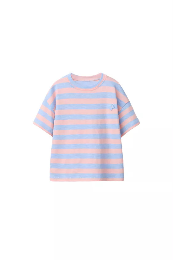 STRIPED T-SHIRT WITH FLOWER PATCH | Zara US