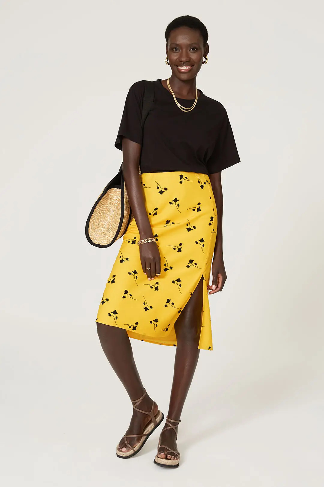 Yellow Floral Midi Skirt | Rent the Runway