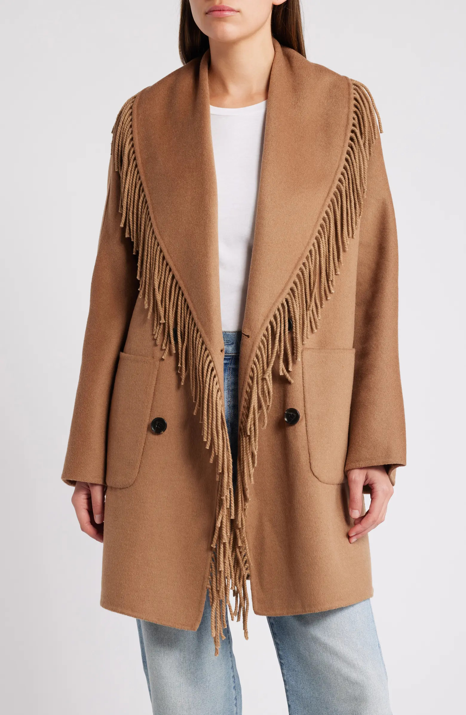 Hugo Fringe Detail Wool Blend Coat | Nordstrom