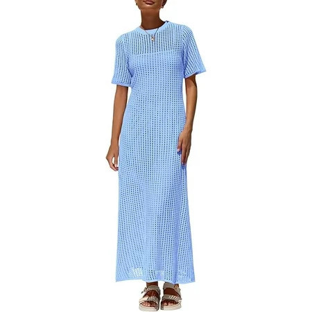 PRETTYGARDEN Womens Eyelet Cover Up Dress Summer Vacation Resort Maxi Dresses Beach Short Sleeve Hollow Out Sundress | Walmart (US)