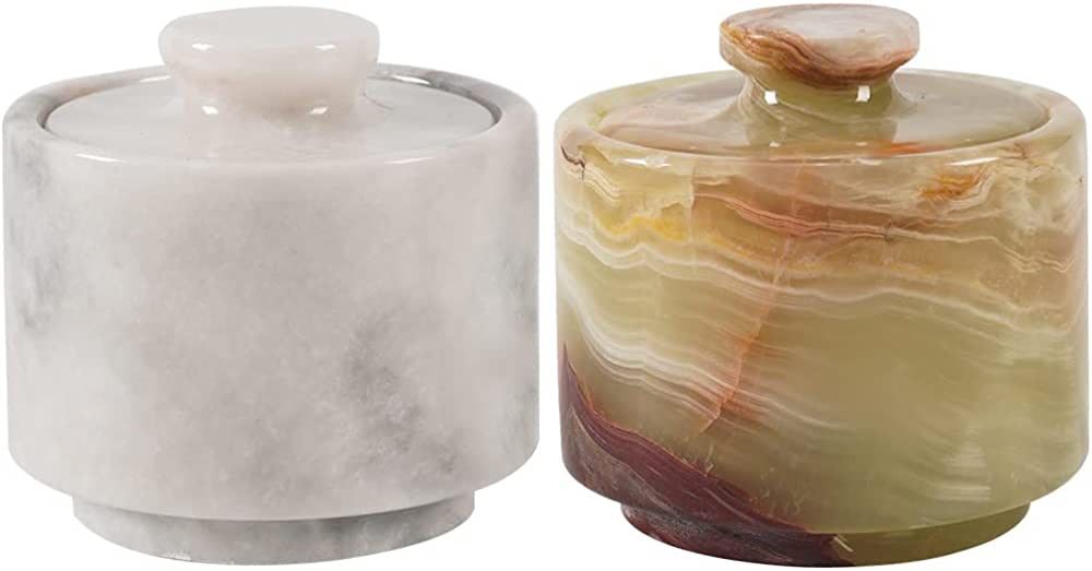 marble handmade white and green onyx 3.5 oz salt cellar, Trinket Box and pinch pot 3" X 3" Kitche... | Amazon (US)