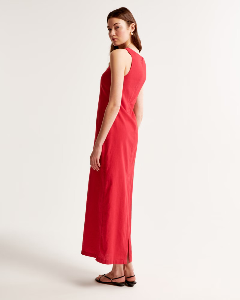 Linen-Blend Shift Maxi Dress | Abercrombie & Fitch (US)