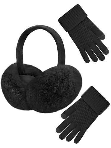 Senker Fashion Winter Ear Muffs Gloves for Women Foldable Warm Earmuffs Faux Fur Fluffy Warmers Covers Headband Cold Weather | Amazon (US)