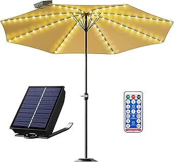 Eletorot Solar Patio Umbrella Lights,8 Lighting Modes String Lights with Clip,Remote Control Umbr... | Amazon (US)