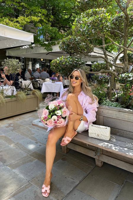 Summer Look 10 - Pretty in Pink, my favourite colour but especially for spring and summer. A lovely pink and white stripe shirt with white linen shorts, pink sliders, Celine sunglasses and a Chanel white bag

#LTKsummer #LTKspring