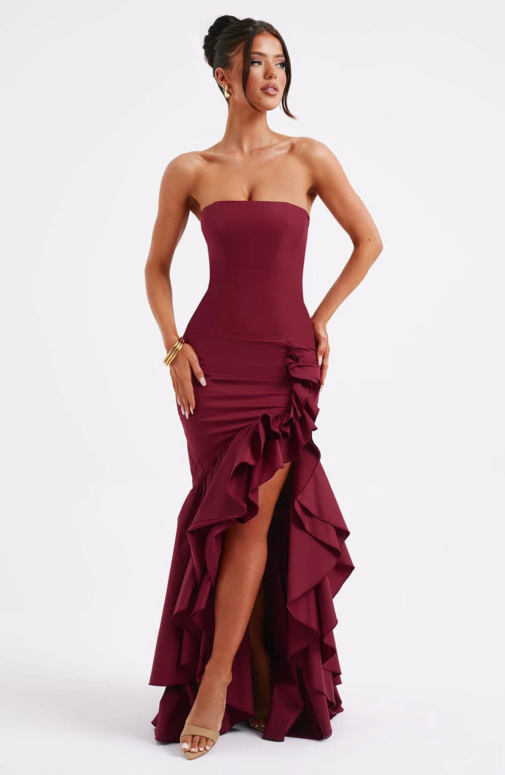 Angelina Maxi Dress - Burgundy | Babyboo (global)