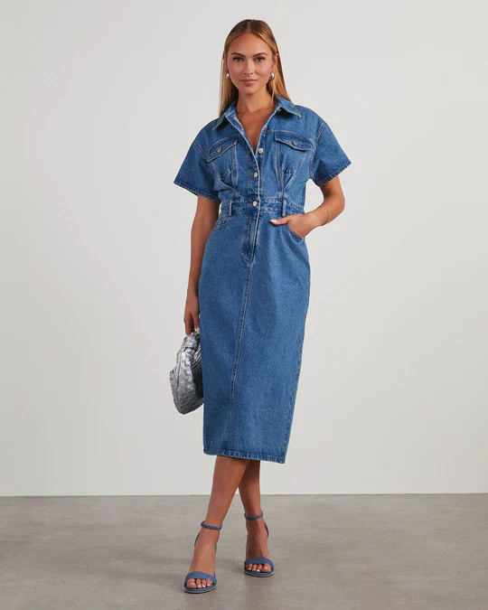 Beckford Collared Denim Midi Dress | VICI