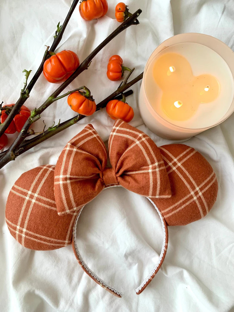 Autumn Fall Plaid Cozy Minnie Mickey Mouse Ear Headband - Etsy | Etsy (US)