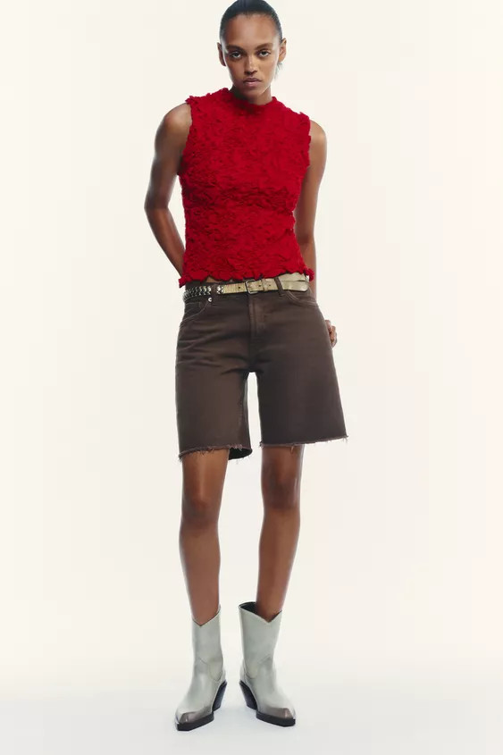 MID-RISE RIPPED TRF DENIM SHORTS | Zara US