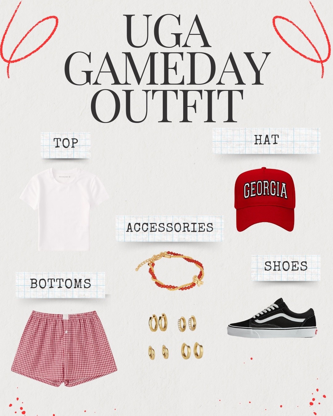 Cheer on the Georgia Bulldogs in style 🐾❤️🖤 This game day outfit pairs a classic white tee with gingham shorts, a Dawgs cap, gold jewelry, and comfy sneakers. Perfect for tailgates, Athens Saturdays, Sanford Stadium, and anytime all football season long!

#LTKStyleTip #LTKFindsUnder100 #LTKSeasonal