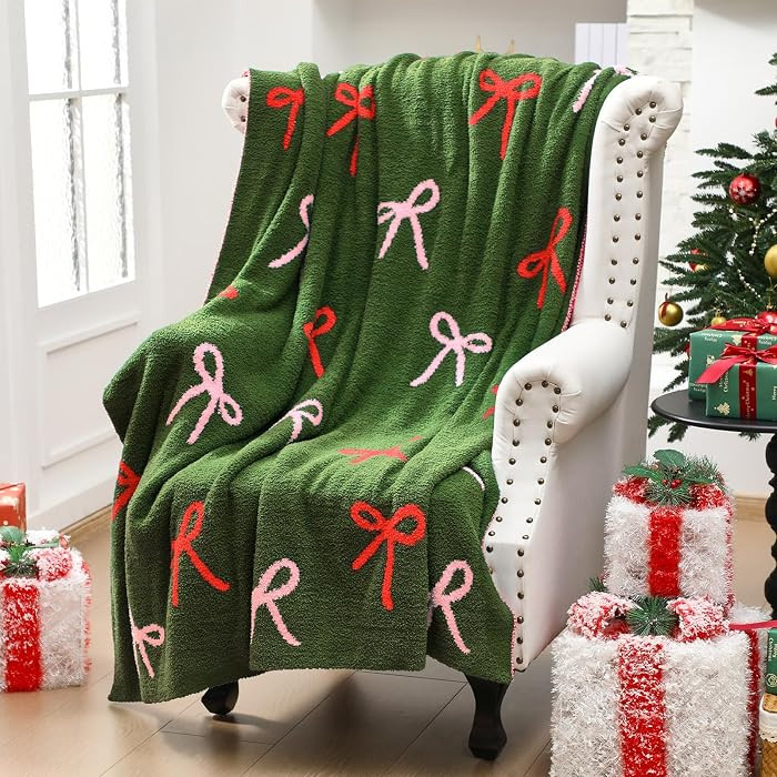 50 x 70 Inch Christmas Coquette Bow Throw Blanket, Bow, Green | Amazon (US)