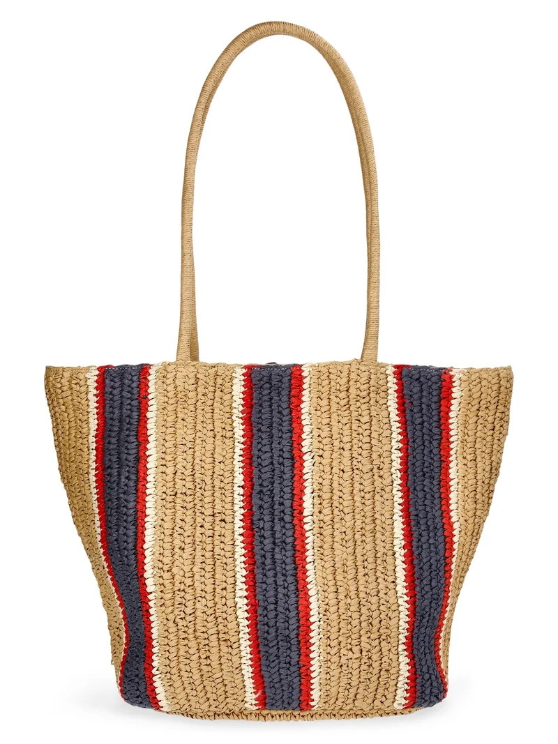 Time and Tru Striped Straw Tote Handbag, Multicolor | Walmart (US)