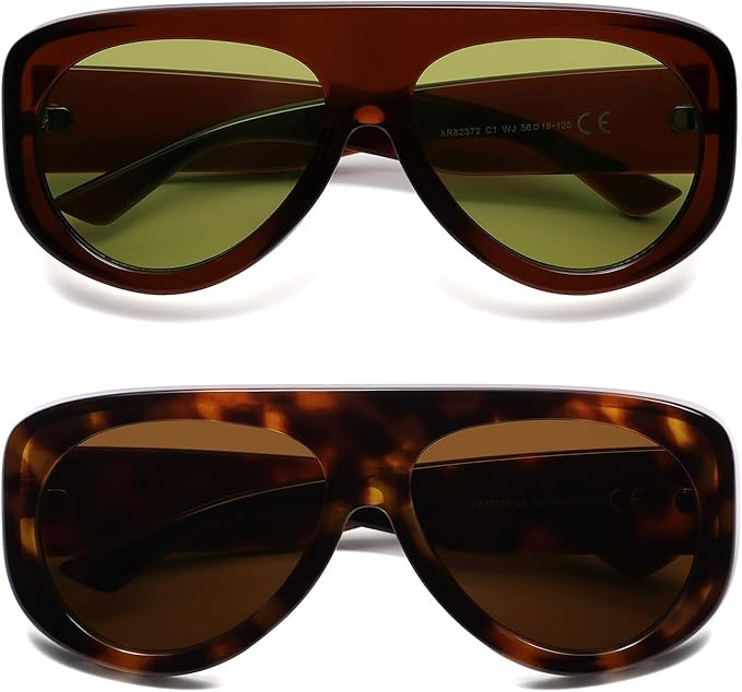 Trendy Aviator Sunglasses Womens Mens Retro 90s Rectangle Wrap Shades Oversized Style AR82372 | Amazon (US)