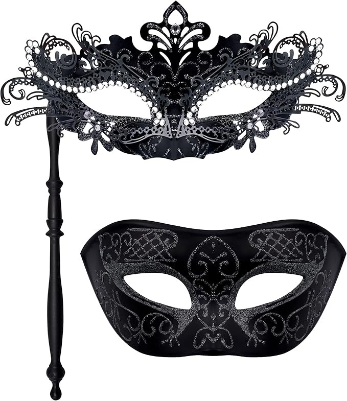 SIQUK Couple Masquerade Masks with Stick Venetian Party Mask Halloween Costume Carnival Mask for ... | Amazon (US)