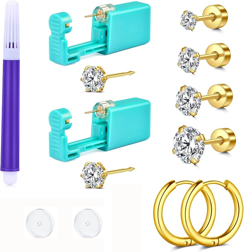 QWALIT Ear Piercing Gun Kit - Gold Self Piercing Earrings Kit With Studs | Amazon (US)
