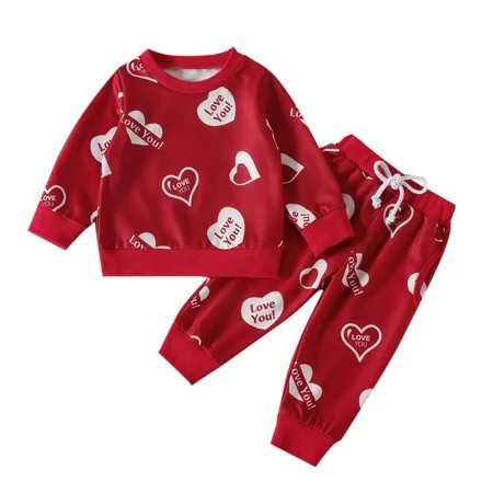 Toddler Outfits For Girls Toddler Girls Valentine s Day Long Sleeve Hearts Printed T Shirt Pullover Tops Pants Outfits | Walmart (US)