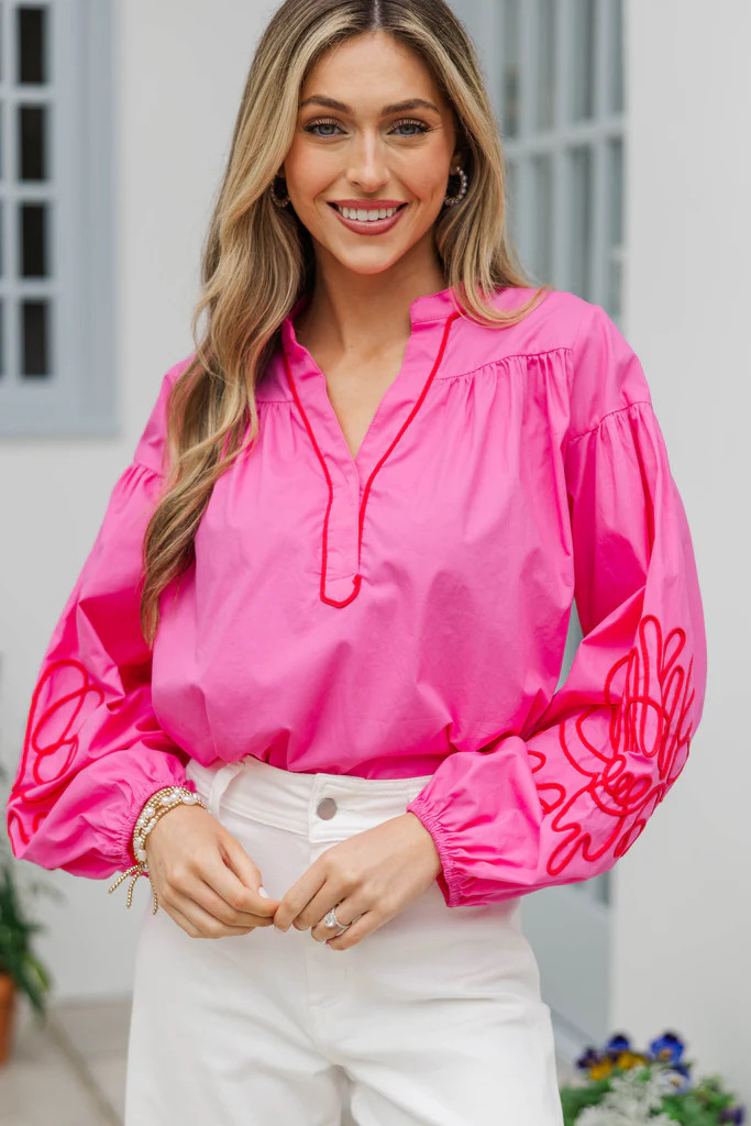 Not Just Anyone Fuchsia Embroidered Blouse | The Mint Julep Boutique
