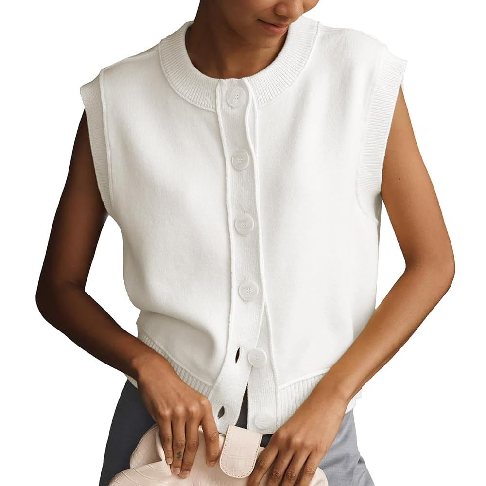 Ainangua Womens Cardigan Sweater Vest Casual Sleeveless Button Down Tops Summer Ribbed Tank Trend... | Amazon (US)
