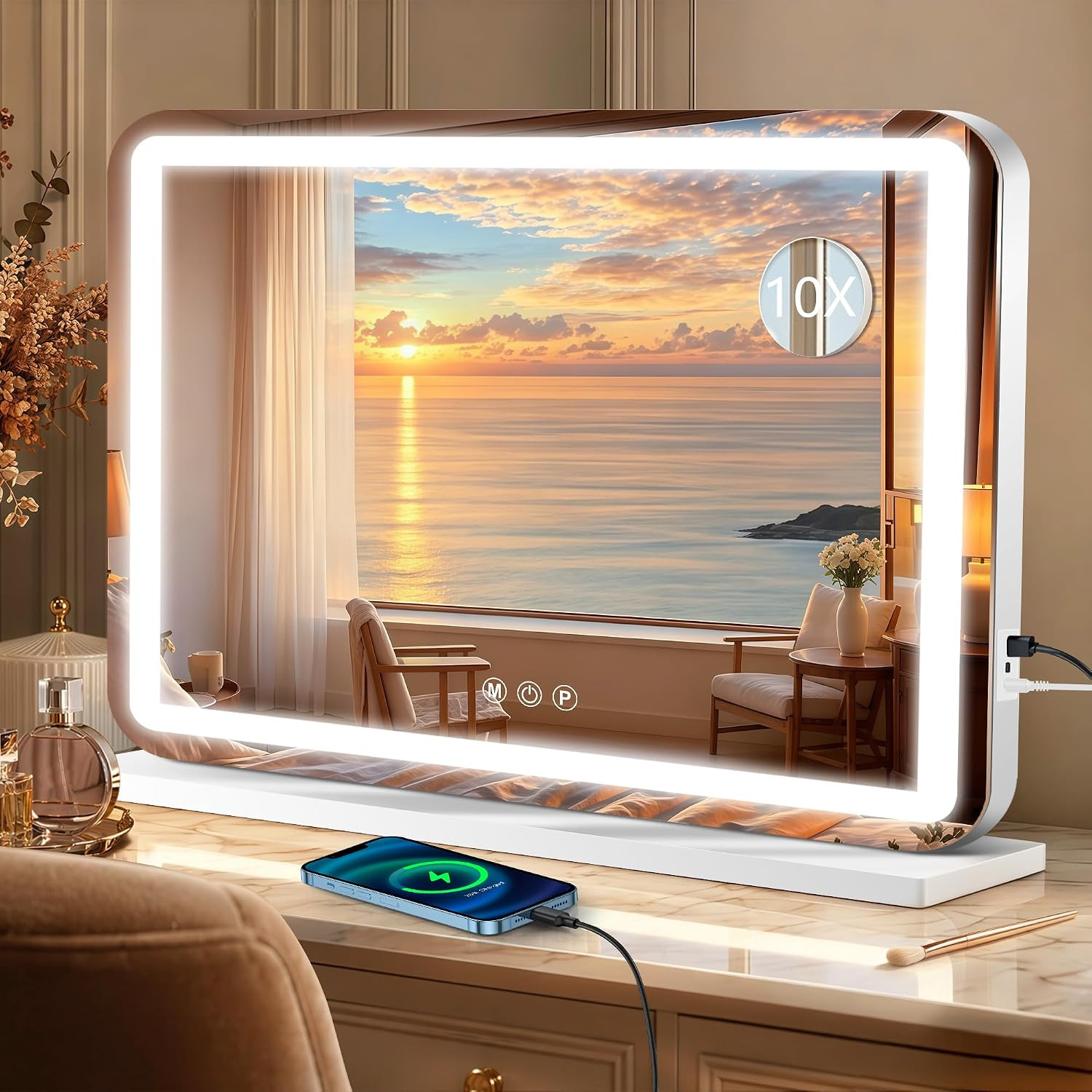 Ratsamee Vanity Mirror with Lights, Led Makeup Mirror，Smart Touch 3 Color Lights, Aluminum Metal Frame,USB Charging Port（23" x 18"） | Amazon (US)