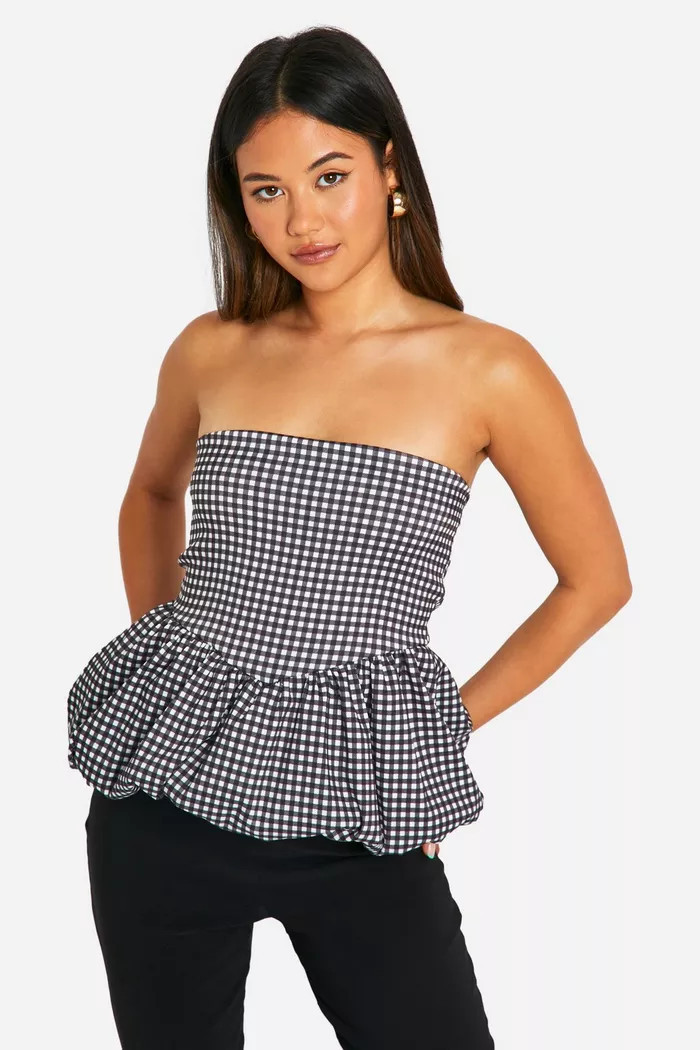 Bengaline Gingham Puff Ball Top | boohoo (US & Canada)