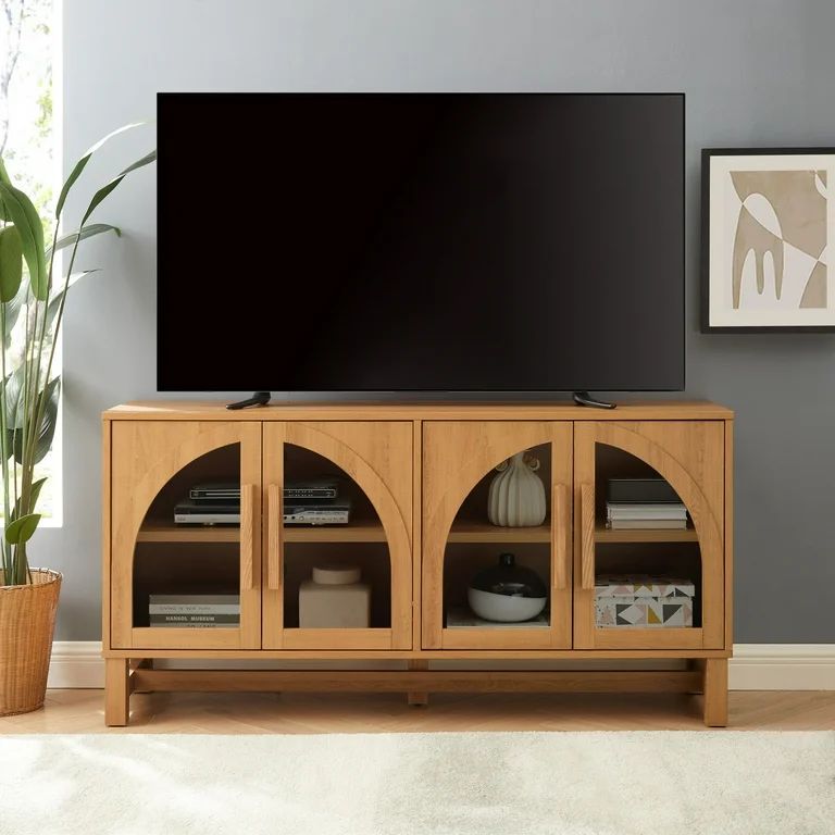 Better Homes & Gardens Juliet Arc TV Stand for TVs up to 65",  Light Honey Finish - Walmart.com | Walmart (US)