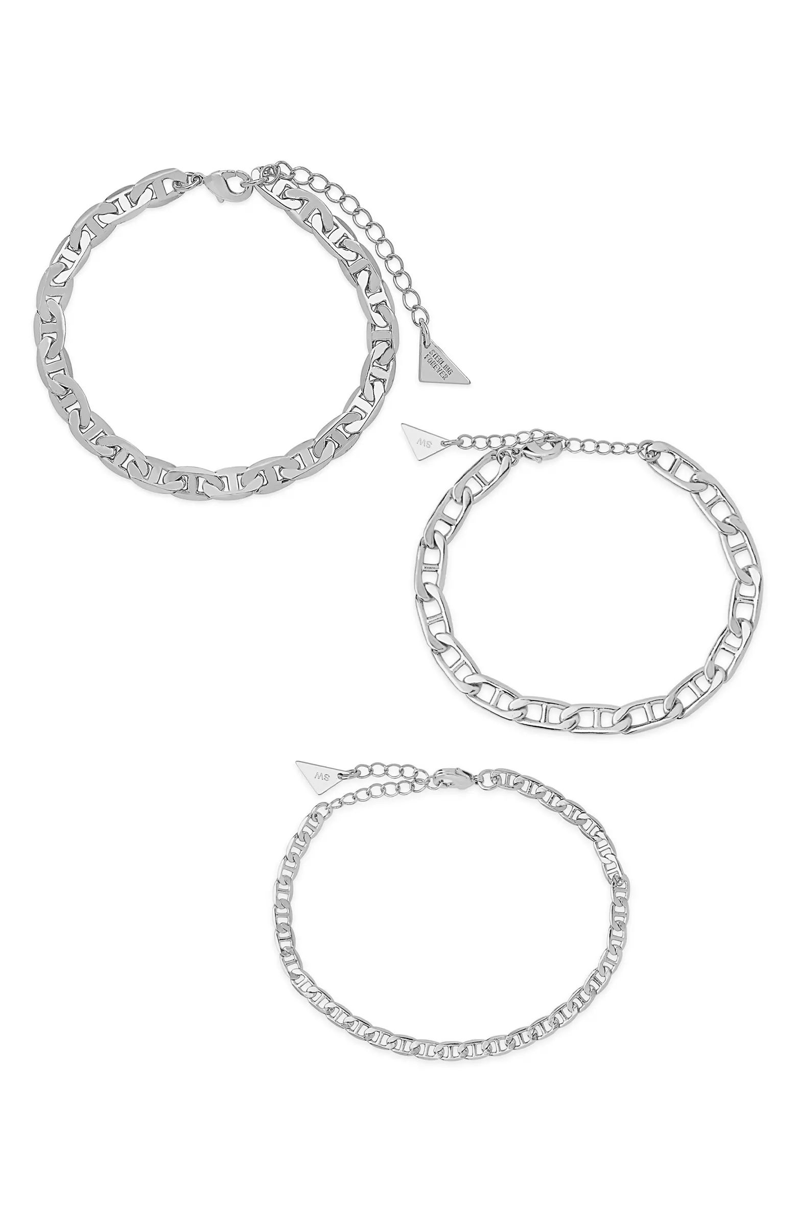 Sterling Forever Anchor Chain Bracelet Set | Nordstrom | Nordstrom