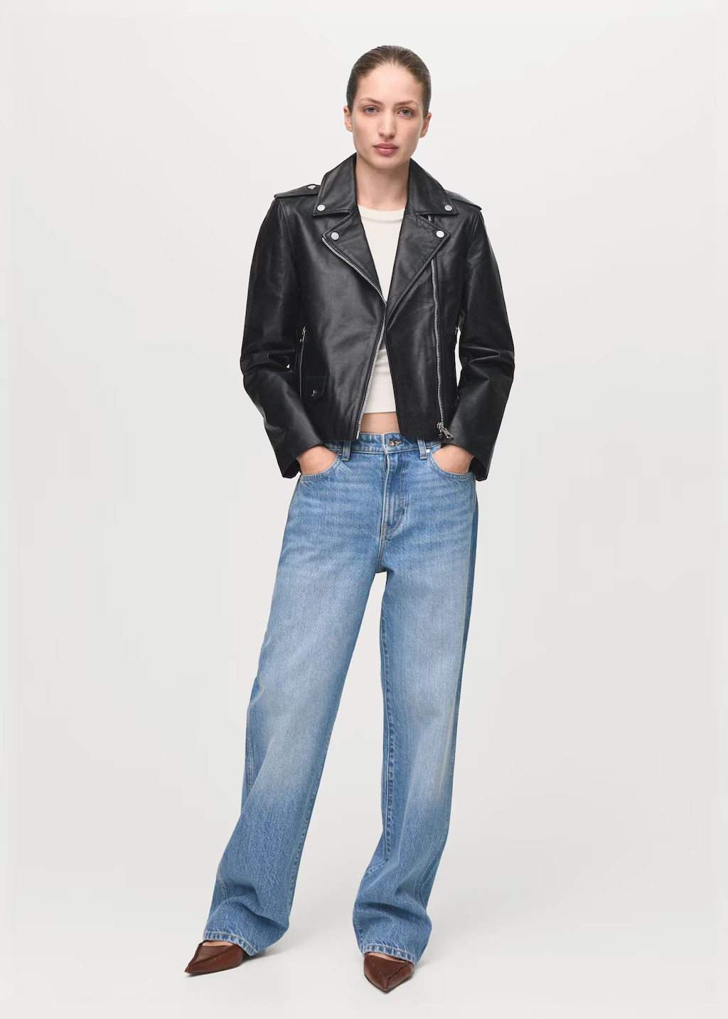 Leather biker jacket black - Woman - L - MANGO | Mango (US/MX/AU)