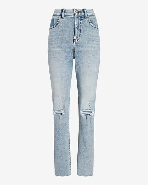 Super High Waisted Ripped Modern Straight Jeans | Express