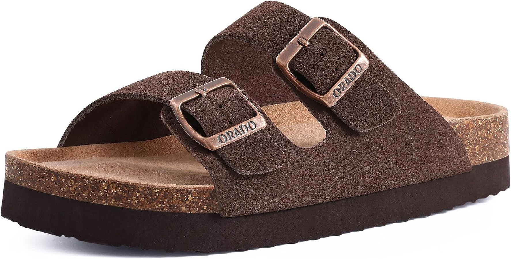 ORADO Women's Suede Platform Sandals Soft Cork Footbed Summer Slides with Adjustable Buckle | Amazon (US)