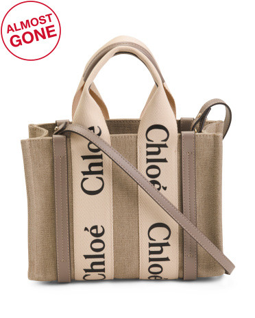 Made In Italy Linen Canvas And Leather Woody Small Tote With Strap | TJ Maxx