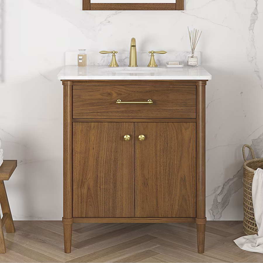 allen + roth Rian 30-in Golden walnut Undermount Single Sink Bathroom Vanity with White Engineere... | Lowe's