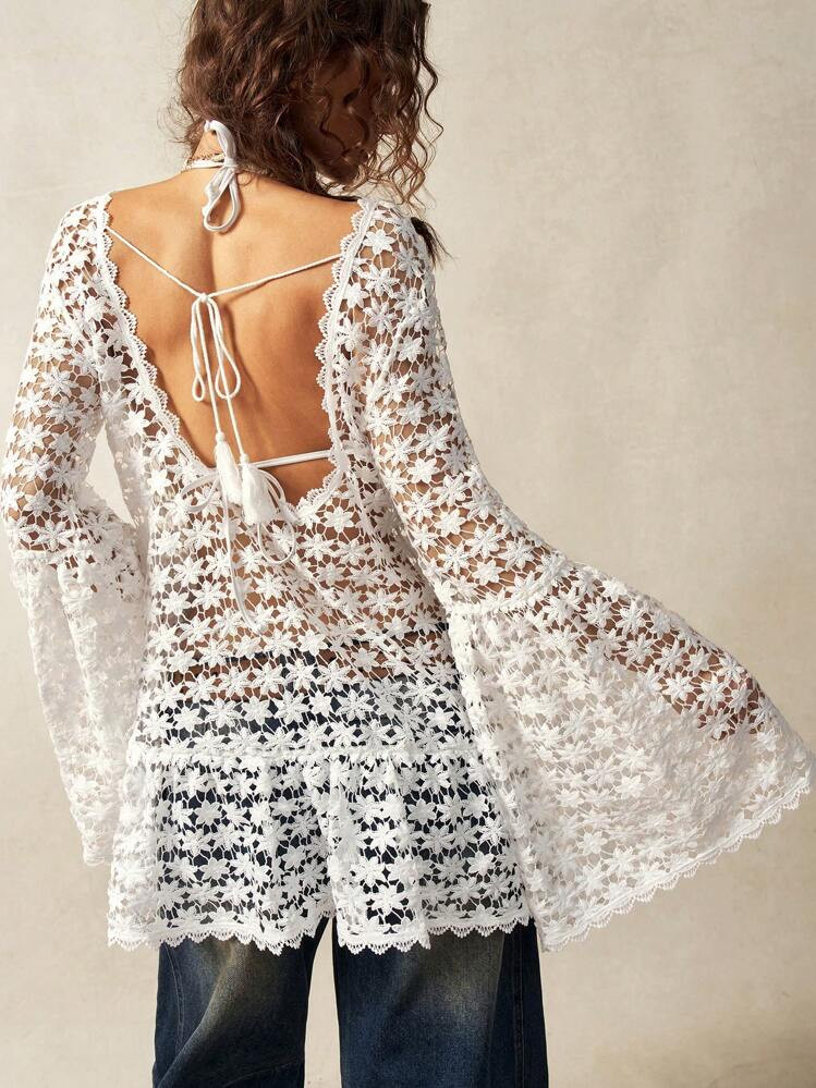 Bohemela Lace Backless Summer Vacation Mini Dress For Women | SHEIN