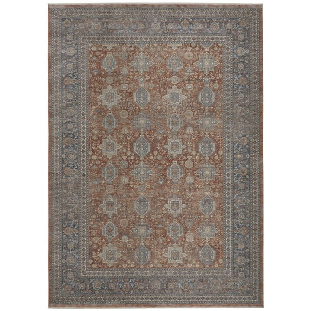 Gilford Rustic Persian Farmhouse Rug, Rust/Aegean Blue, 2ft-8in x 12ft, Runner - Walmart.com | Walmart (US)