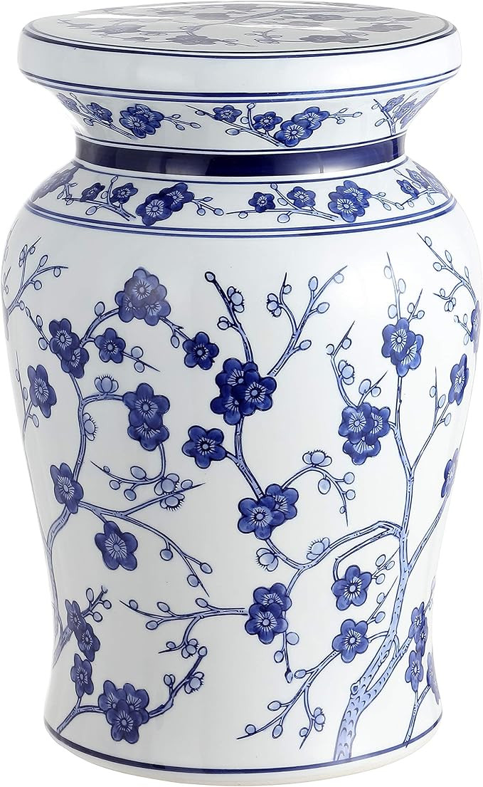 Jonathan Y TBL1016A Cherry Blossom 17.7" Ceramic Garden Stool, White/Blue | Amazon (US)
