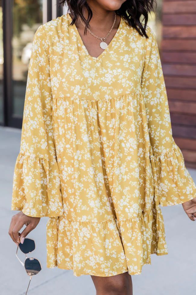 Marigold Sunshine Mustard Floral Dress FINAL SALE | The Pink Lily Boutique