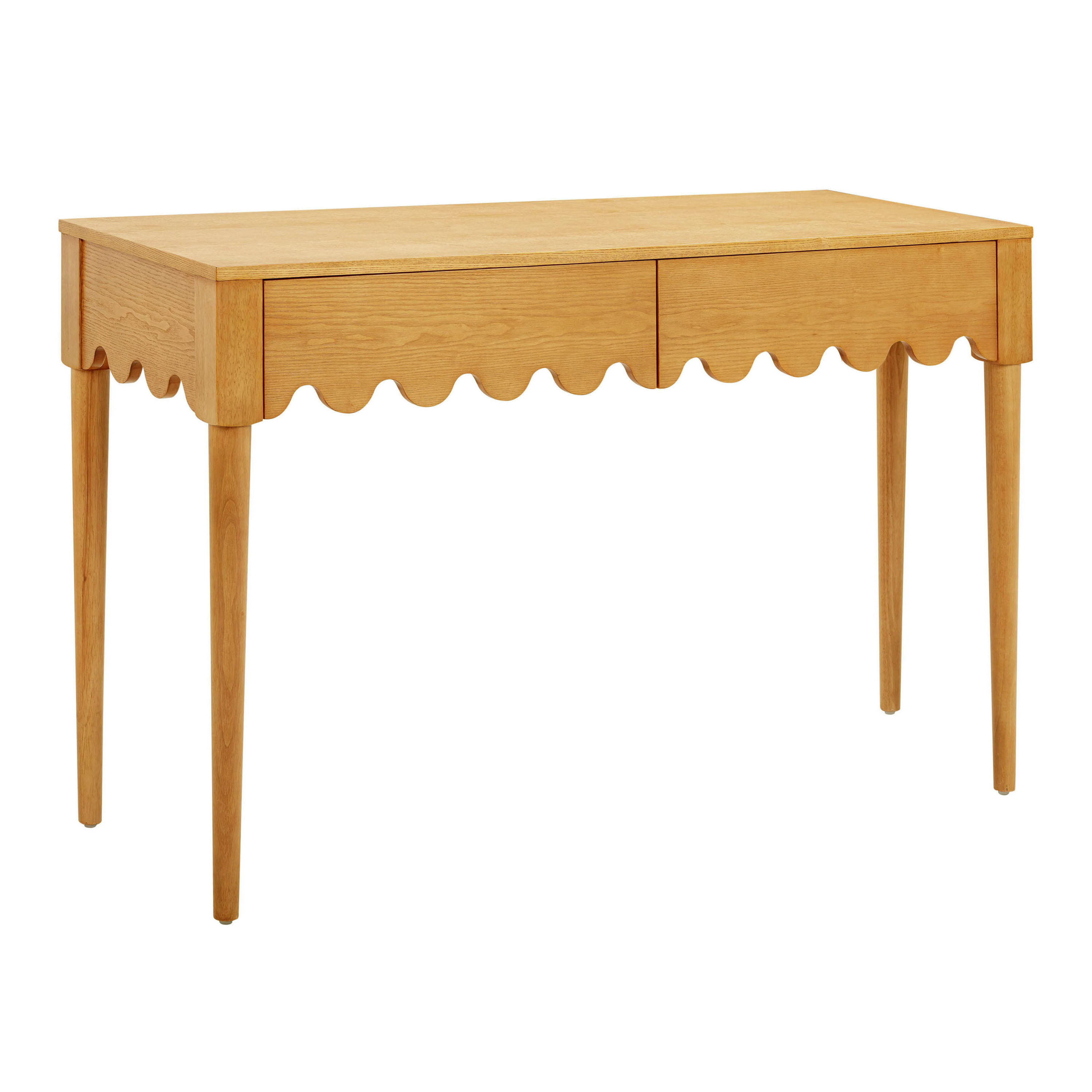 Juliana Natural Ash Wood Scalloped Desk with Drawers | World Market